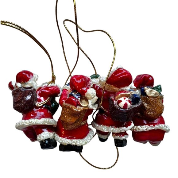 Set Of 4 Handcrafted Santa Claus Ornaments With a Gold Hanging String Fo… - Picture 2 of 6